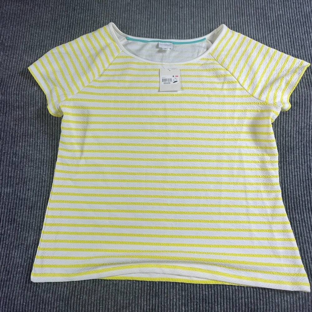 Jaclyn‎ Smith Shirt Womens 2XL XXL Yellow White Striped Short Sleeve Stretch NWT